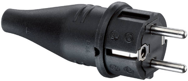 ABL 1419190 SCHUKO-Gummi-Stecker, IP44, schwarz, 3x1,5mm², UV-beständig