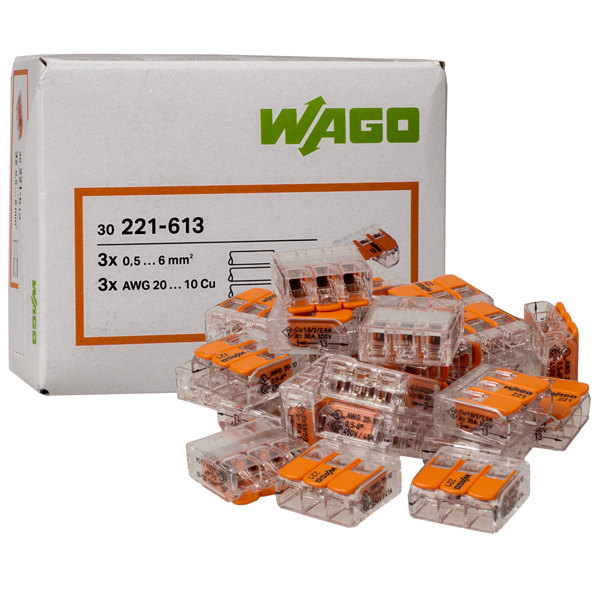 WAGO 221-613 3Leiter COMPACT Verbindungs klemme 0,5-6qmm tr mit Betätigungshebel